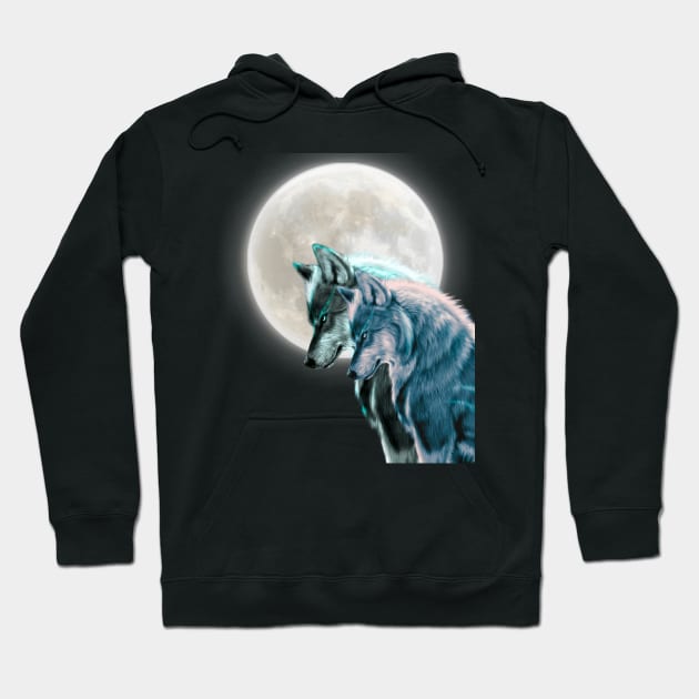 Stunning Couple Wolves - Moon in background Hoodie by FoxyChroma